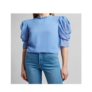 Express Ruffle Mock Neck Puff Sleeve Top